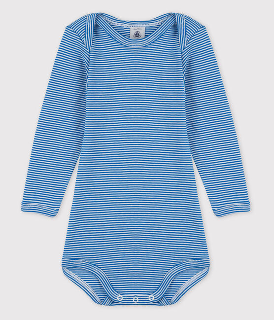 Baby Girls' Long-Sleeved Bodysuit RUISSEAU blue/MARSHMALLOW white
