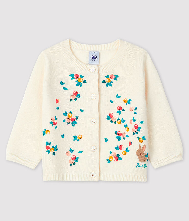 Baby girl's long-sleeved cardigan MARSHMALLOW white