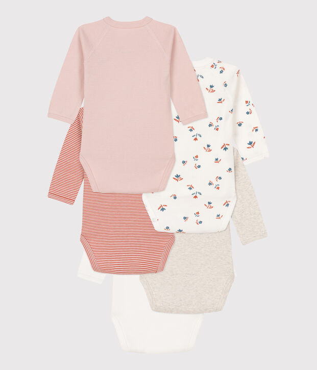 Babies' Long-Sleeved Cotton Bodysuits - 5-Pack multicolor