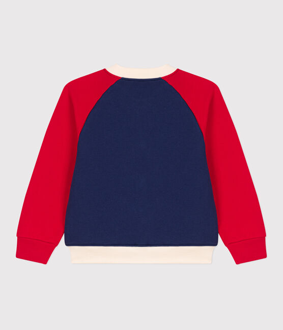 Boys' Fleece Baseball Jacket CHALOUPE blue/MULTICO white