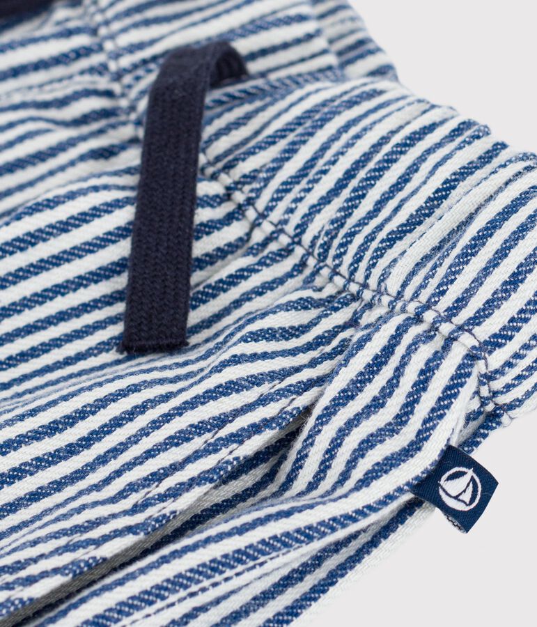 Children's stripy cotton trousers blue/white