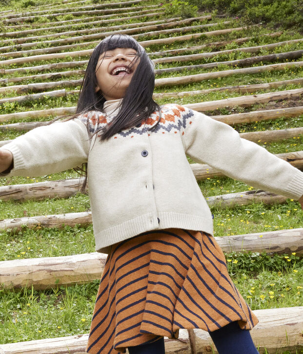 Girls' cotton and wool jacquard cardigan beige/multicolor