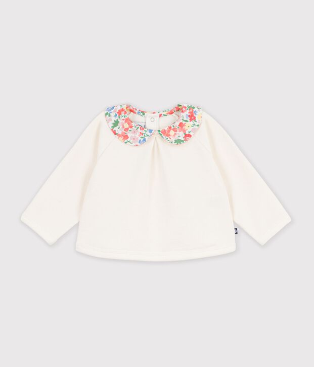 Babies' plain cotton sweatshirt with a printed collar MILK