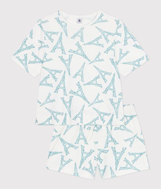 Women's short Eiffel Tower print cotton pyjamas MARSHMALLOW white/MULTICO white