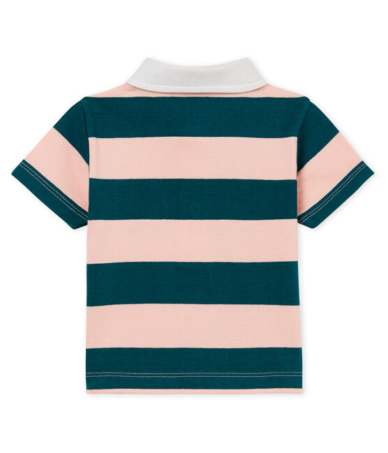 Baby boys' striped jersey polo shirt PINEDE green/ROSAKO pink