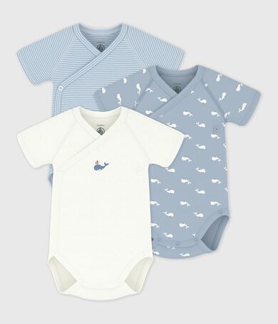 Pack of babies' short-sleeved printed cotton wrapover bodies