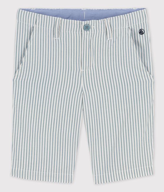 Boys' Seersucker Bermuda Shorts MARSHMALLOW white/BRUT blue