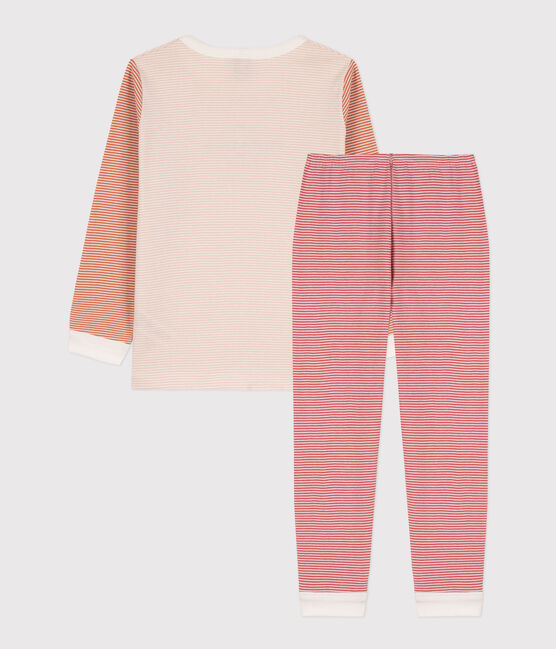 Children's Unisex Three-Tone Pinstriped Cotton Pyjamas SALINE pink/MULTICO white