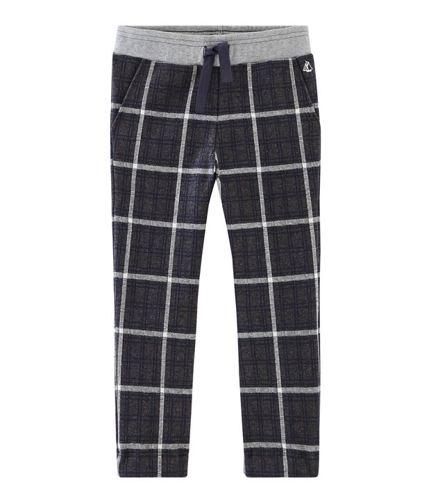 Boys' Checked Knit Trousers grey/blue/white