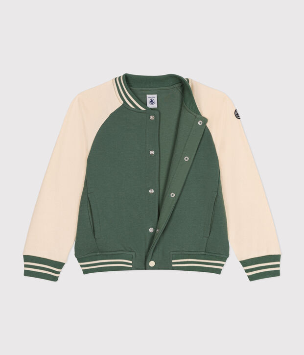 Boys' Fleece Baseball Jacket green/ecru