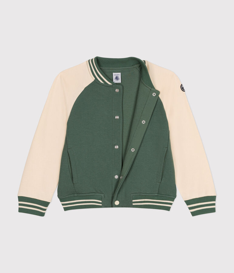 Boys' Fleece Baseball Jacket green/ecru