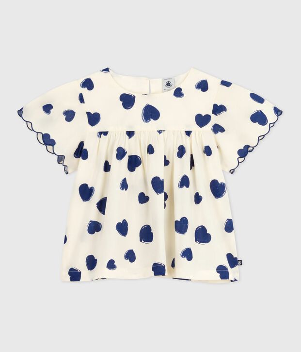 Children's cotton blouse in printed cotton poplin. blue/blue