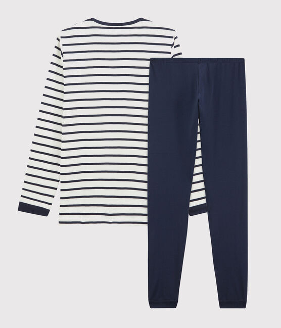 Boys' Cotton Pyjamas with Sailor Stripes MARSHMALLOW white/SMOKING blue