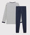 Boys' Cotton Pyjamas with Sailor Stripes MARSHMALLOW white/SMOKING blue