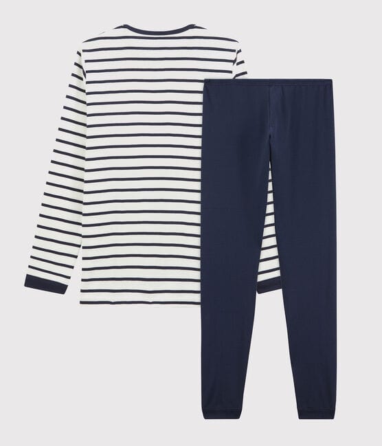 Boys' Cotton Pyjamas with Sailor Stripes MARSHMALLOW white/SMOKING blue