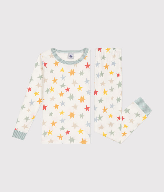 Children's star print fitted cotton pyjamas MARSHMALLOW white/MULTICO white