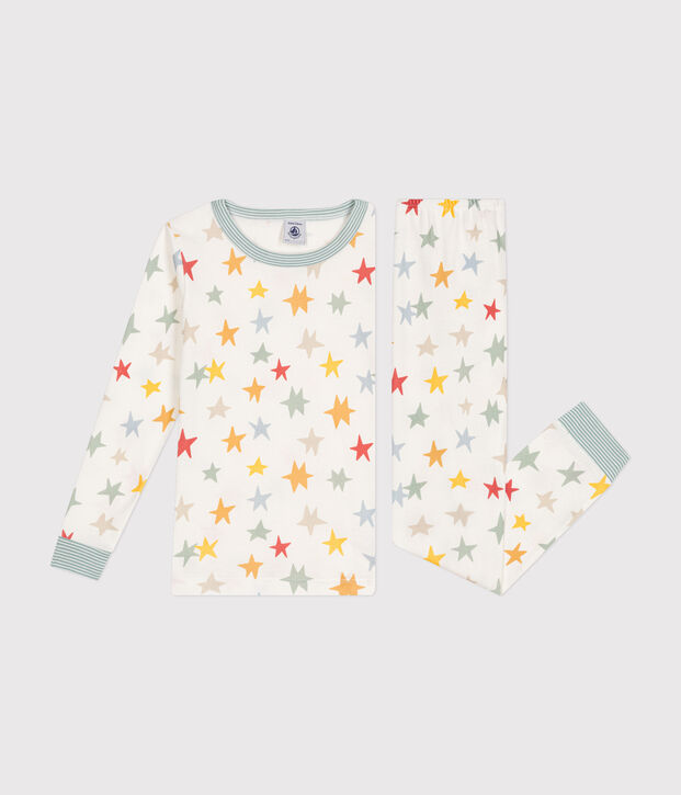 Children's star print fitted cotton pyjamas white/multicolor