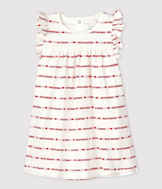 Babies' Organic Cotton Jacquard Dress With Bodysuit MARSHMALLOW white/TERKUIT red
