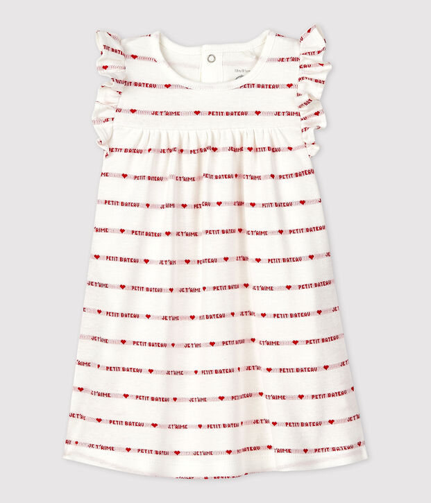 Babies' Organic Cotton Jacquard Dress With Bodysuit white/red