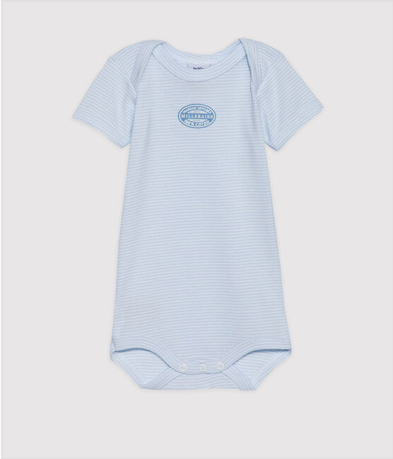 Baby boy short-sleeve bodysuit in milleraies stripe FRAICHEUR blue/ECUME white