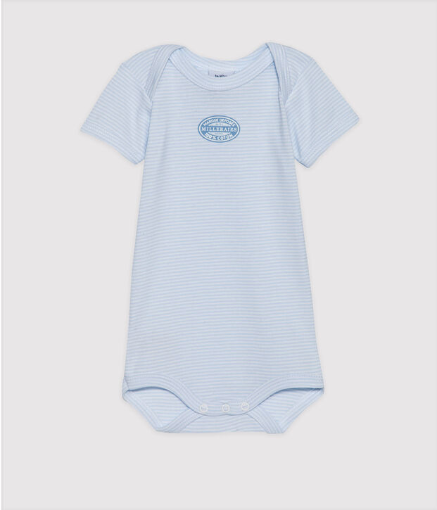 Baby boy short-sleeve bodysuit in milleraies stripe blue/white
