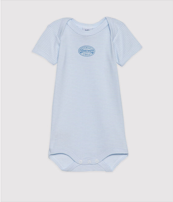 Baby boy short-sleeve bodysuit in milleraies stripe FRAICHEUR blue/ECUME white