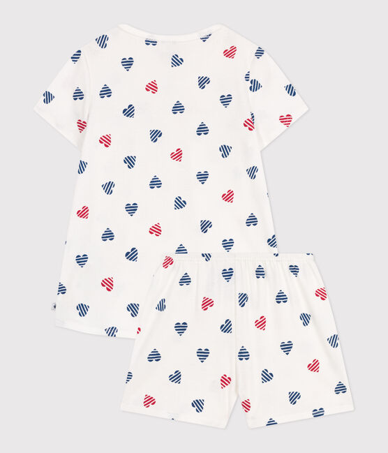 Children's short heart print cotton pyjamas MARSHMALLOW white/MULTICO white