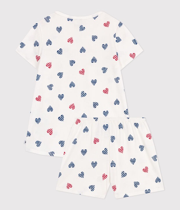 Children's short heart print cotton pyjamas white/multicolor