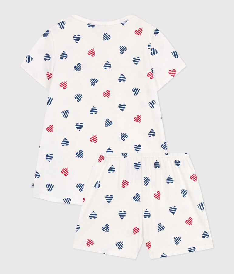 Children's short heart print cotton pyjamas white/multicolor