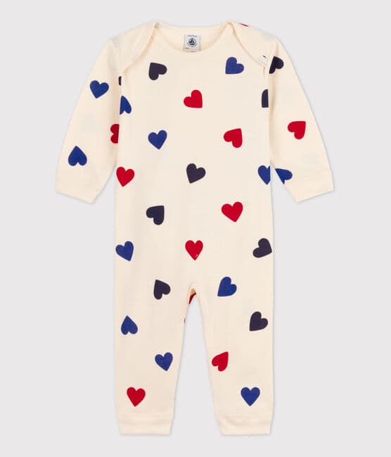 Babies' Heart Patterned Footless Cotton Sleepsuit AVALANCHE white/MULTICO