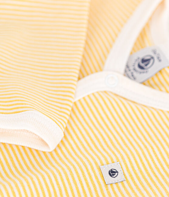 Babies' long-sleeved footless cotton pyjamas BLE yellow/MARSHMALLOW white