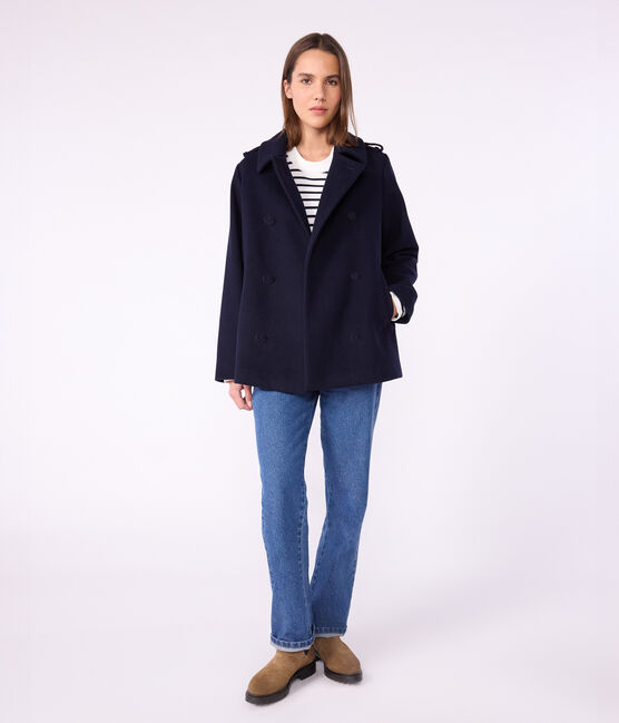 Women's woolen broadcloth pea coat SMOKING blue
