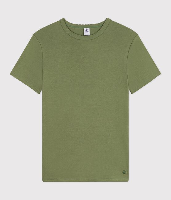 Women's short-sleeved plain cotton T-shirt OLIVINE green