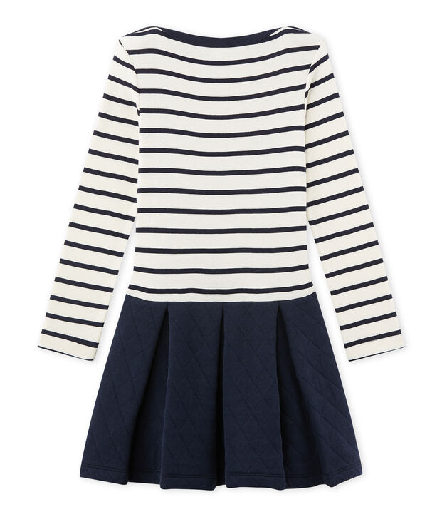 Girl's dual fabric dress white/blue