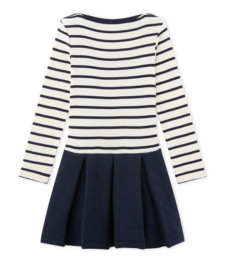 Girl's dual fabric dress white/blue