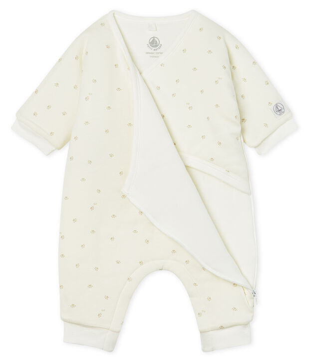 Babies' Long Jumpsuit in Padded Rib Knit white/grey