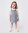 Babies' stripy cotton pinafore dress MEDIEVAL blue/MARSHMALLOW white