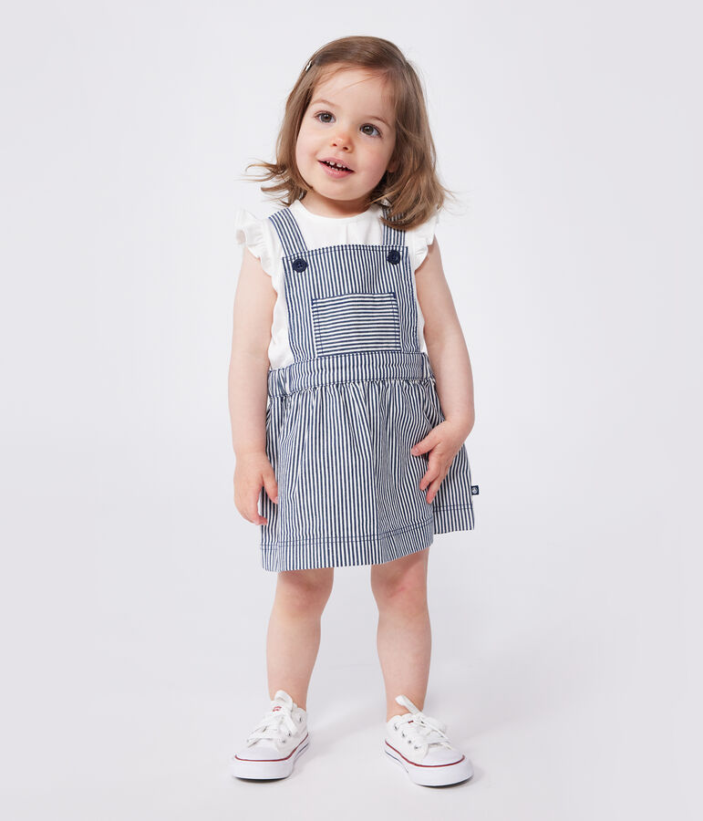 Babies' stripy cotton pinafore dress blue/white