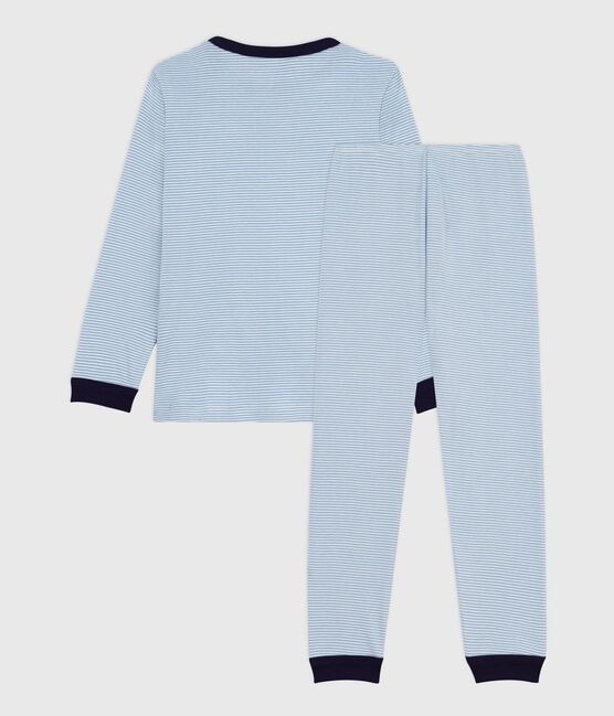 Children's stripy cotton pyjamas ADRIATIC /MARSHMALLOW