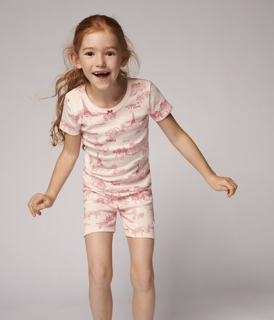 Girls' Snugfit Toile de Jouy Paris Cotton Short Pyjamas FLEUR pink/GROSEILLER pink