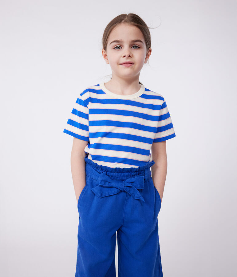 Children's short-sleeved stripy cotton T-shirt Ecru/multicolor