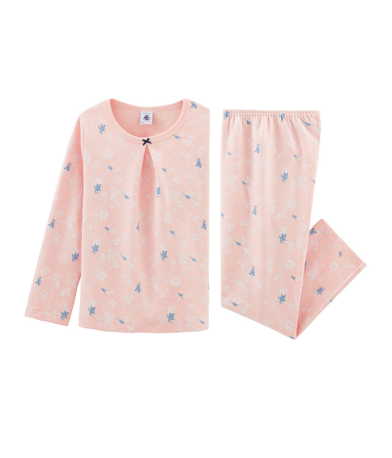 Girls' Pink Double-Sided Jersey Pyjamas with Penguin Print pink/multicolor