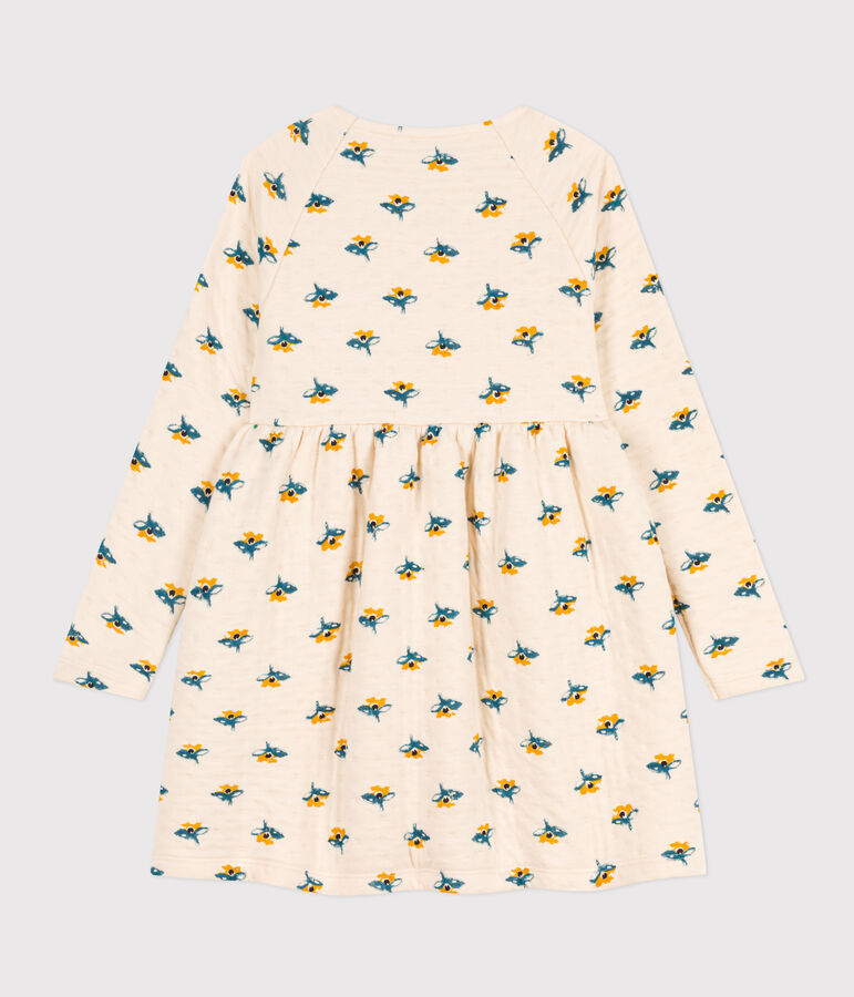 Robe manches longues en tubique imprim&eacute; enfant fille Ecru/multicolor