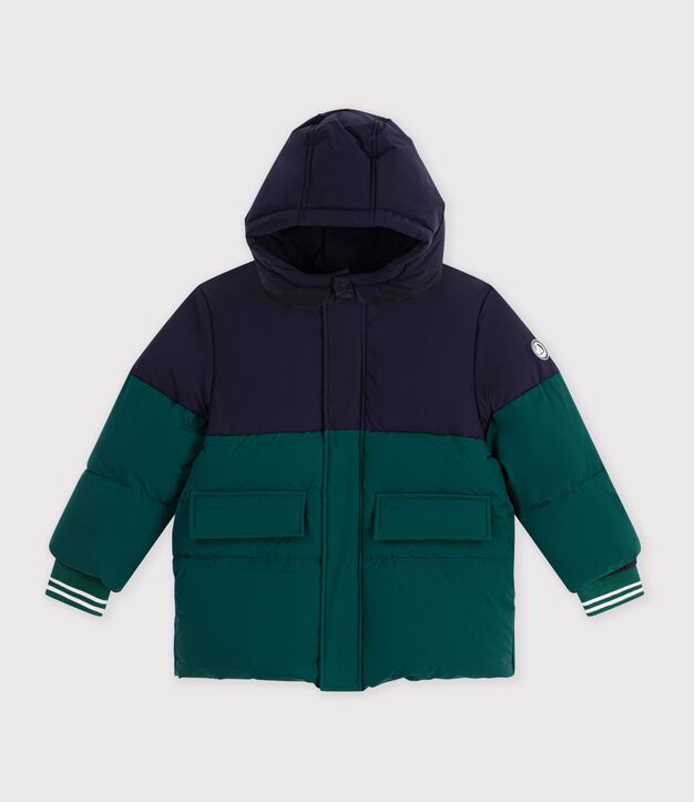 Children's plain colourblock puffer jacket green/blue