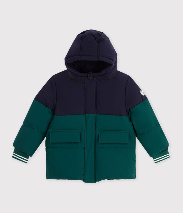 Children's plain colourblock puffer jacket green/blue