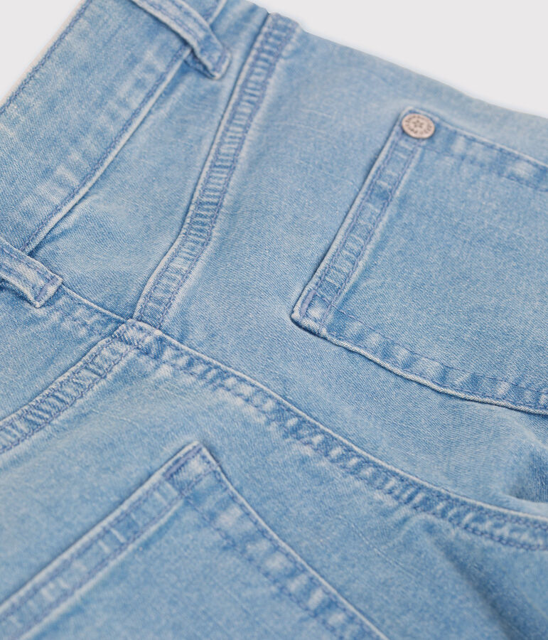 Girls' Organic Light Denim Flared Trousers DENIM BLEU blue