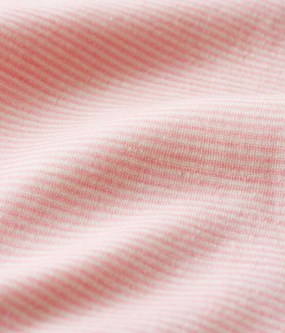 Babies' Striped Long-Sleeved Bodysuit in Cotton/Wool CHARME pink/MARSHMALLOW white