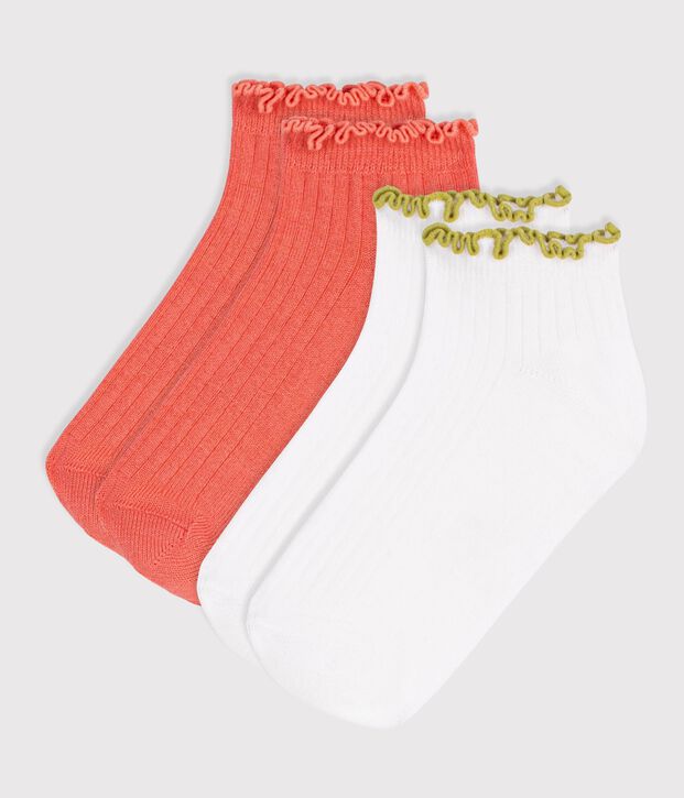 Girls' cotton socks with crochet trim - 2-pack multicolor
