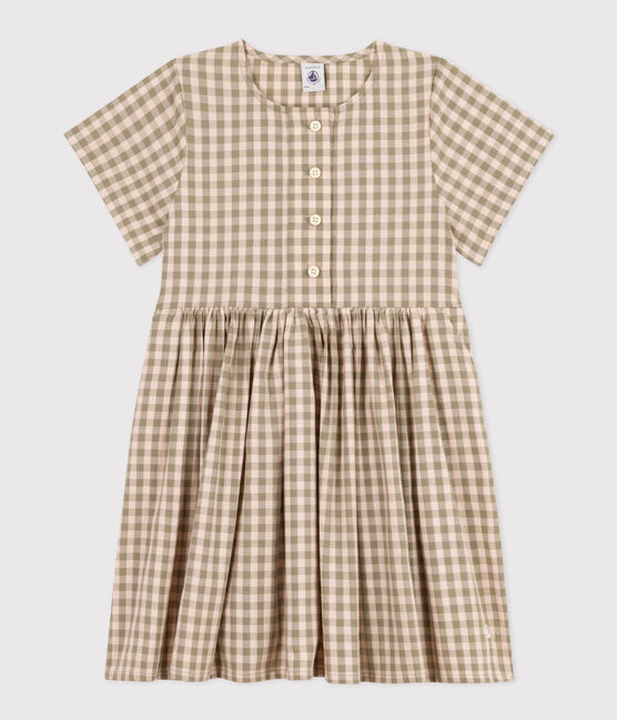 Girls' Short-Sleeved Seersucker Dress MARECAGE /SALINE
