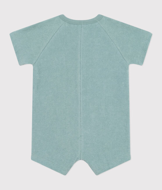 Babies' short-sleeved plain cotton towelling playsuit with a badge PAUL green